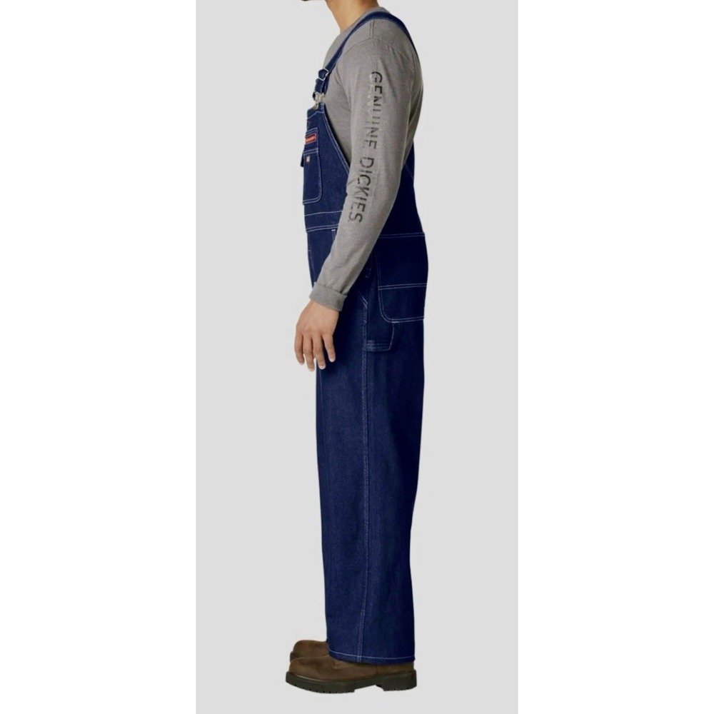 Genuine Dickies Mens Indigo Denim Bib Overalls Red Zipper EB713RNB 3XL Regular - Picture 3 of 8
